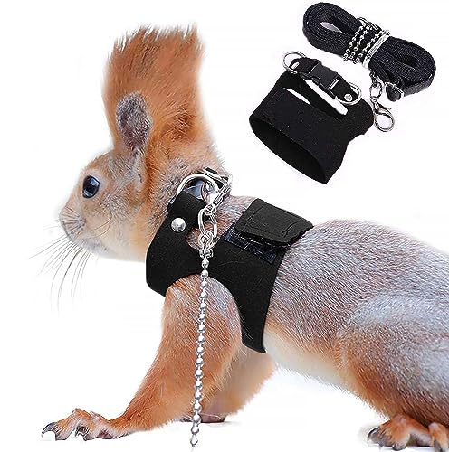 Squirrel Traction Rope Strap Anti-Bite Chain Rope, Adjustable Vest,Black | Small Animal Walking Harness with Lead Leash/ No Neck Strain/ Stress-Free& Soft/ Hamster Gerbil Rat Mouse Ferret Chinchilla - color: Black