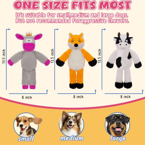 3Pack No Stuffing Dog Squeaky Toys, Plush with Crinkle Attract Medium Small | Durable Plush Puppy Teething Toys, Interactive to Keep Pets Busy, Toss Fetch Tug Play, Best Birthday Gift