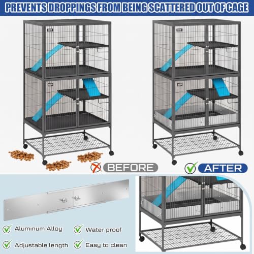 Scatter Guards Compatible with Ferret Nation & Critter Nation, 9 Pcs Pull Out Adjustable Small Animal Cages Guards, Urine & Litter Containment for Ferrets, Chinchillas, Rats (Aluminum Color) - color: Aluminum Color