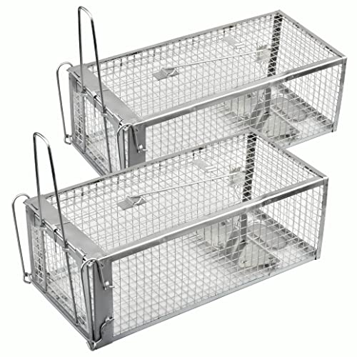 2-Pack Live Chipmunk Traps Humane Vole Hamster Mouse Rat Cage Traps | Catch and Release, For Indoor and Outdoor Use - color: Silver