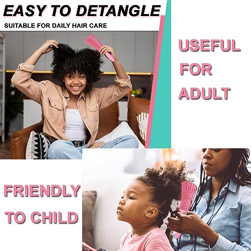 EZ Detangler Brush with Edge Brush, Rat Tail Combs Set for Natural, Curly, Wet/Dry, Black Hair, Flex Detangling Brush set for Hair Style and Cuting, No Pain and Easy Clean in Daily Use（Pink + Black) - color: 5 Pieces (Pink + Black)