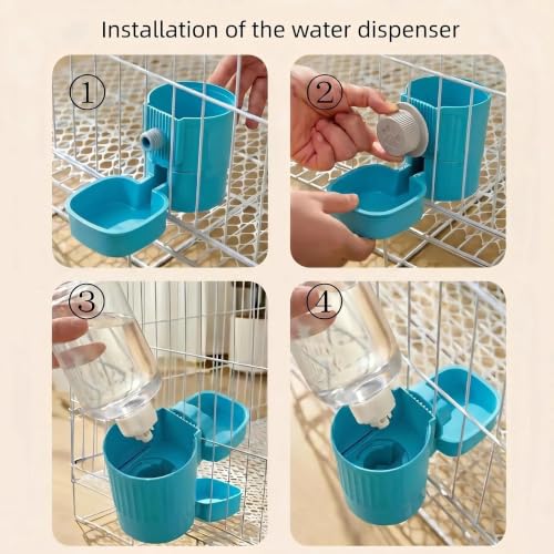 Automatic Rabbit Feeder and Water Dispenser Set,40oz Gravity Food Feeder&17oz Leak-Proof Water Bottle for Guinea Pigs,Hamsters,Chinchillas,Ferrets, Small Animals,Cage Mount Feeding Station Blue