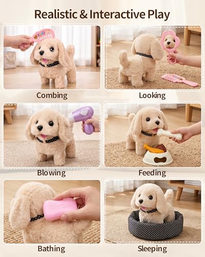 Stactcute 23Pcs Dog Toy for Kids with Portable Puppy Stroller | Walking Barking Interactive Stuffed Puppy, Gifts for Little Girls 3 4 5 6 Year Old, Pet Care Playset, 23 Pretend Accessories - style: dog