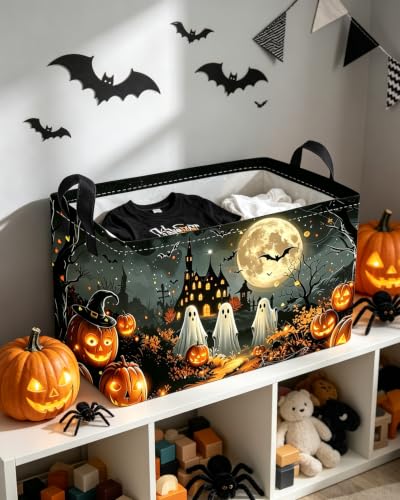 Essme Rectangular Halloween Basket,Kids Storage Bins Organizer with Handles for Ghost Room Decor, Gift Basket,Shelf Basket.(Dream Halloween) - color: Menghuanyl