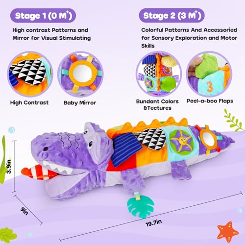 Purple Crocodile Plush Musical Stuffed Animal Alligator Baby Sensory Toy Tummy Time Learning Toy Soft Soothing Toys for Babies 0-36 Months Baby Shower 1st Birthday Gifts - color: Purple