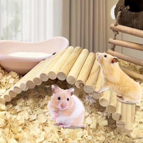 PIVBY 2PCS Wooden Hamster Ladder Bridge, Flexible Wood Tunnel Hide, Hamster Chew Toys for Small Animals Guinea Pig, Rat, Chinchilla, Gerbil, Mice, Mouse (Natural) - color: 2 PCS, Natural wood