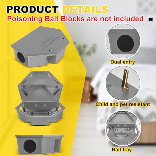 Qualirey 2 Pcs Rat Bait Station with Keys 13.58 x 8.98 x 3.35 Inch Rodent Station Rat Traps, Keeps Children and Pets Safe Indoor and Outdoor, Bait Not Included (Gray) - color: Gray
