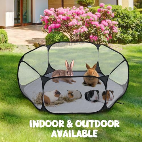 Pawaboo Small Animals Playpen with Pad, Black/Gray | Waterproof, Reusable Pad, Portable Outdoor Yard Fence, For Chick/Kitten/Puppy/Guinea Pig/Rabbits/Chinchillas - color: Black/Gray
