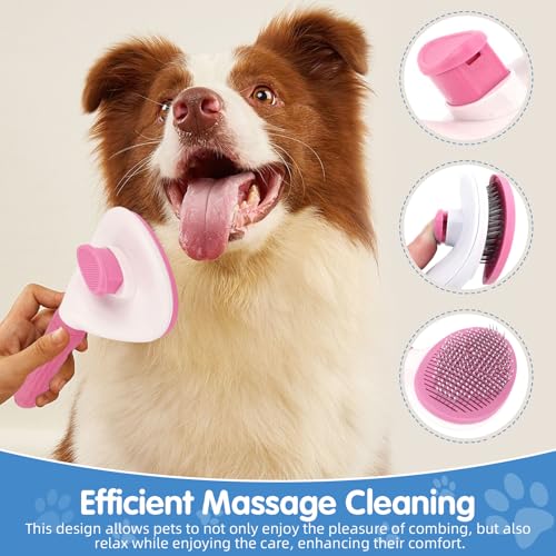 Aglads 3PCS Cat Rabbit Bunny Dog Grooming Kit, Self-Cleaning Slicker Cat & Dog Brush for Shedding, Fine-Needle Comb, Pet Nail Clipper & File for Long/Short-Haired Pets, Easy to Remove Loose (3, pink) - color: Pink