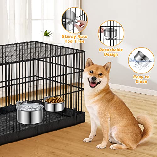 Stainless Steel Dog Bowls, ShineMe 40oz & 60oz No Spill Dog Crate Water and Food Bowls with Hanging Hook for Kennel, Cage and More, 7.0 x 3.7” & 6.2 x 2.5” Feeder Dish for Large and Medium Dogs - color: Silver, size: L (7.0x3.7'' & 6.2x2.5'')