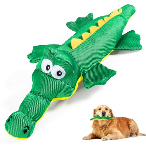 Sedioso Dog Plush Toy for Aggressive Chewer, Though Large Stuffed Animal Dog Toys, Upgrade 10 Times Durablities Dyneema Dogs Squeaky Toy, Big Dogs Toys for Small, Medium, Large Breed(Crocodile)