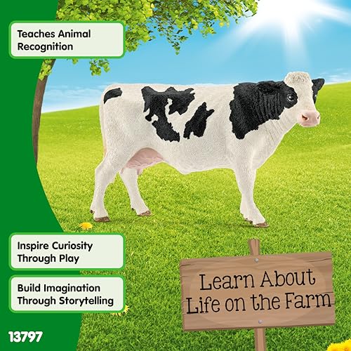 Schleich Farm World, Farm Animal Toys for Kids Ages 3 and Above, Black and White Holstein Cow Toy Figure - style: Holstein Cow