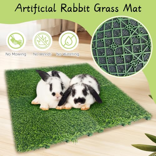 Hamiledyi 6 Pcs Artificial Rabbit Grass Mats Reusable Plastic Bunny Mat 11.8" x 11.8" Washable Turf Fake Grass Guinea Pig Pee Pads for Rabbit Chinchilla Small Pets Indoor Outdoor Trainer - size: 6 Pcs