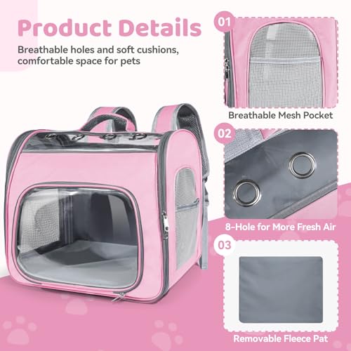 Airline Approved Cat Soft-Sided Carrier Backpack Up to 12 lbs (Pink) | Airport-Friendly Breathable Mesh Foldable Pet Travel Bookbag with Reinforced Support, Portable Puppy Carry Bag for Kitty - color: Pink