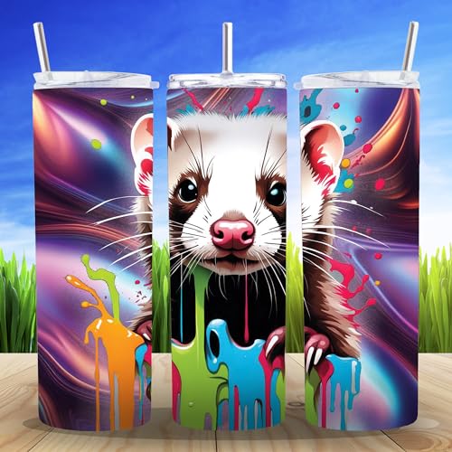 20 oz Insulated Double Wall Stainless Steel Tumbler with Spill Proof Lid and Reusable Straw, Water Bottle Coffee Cup Travel Mug, Pet Lover Mustela Mustelid Ferret (Ferret3) - color: Ferret3