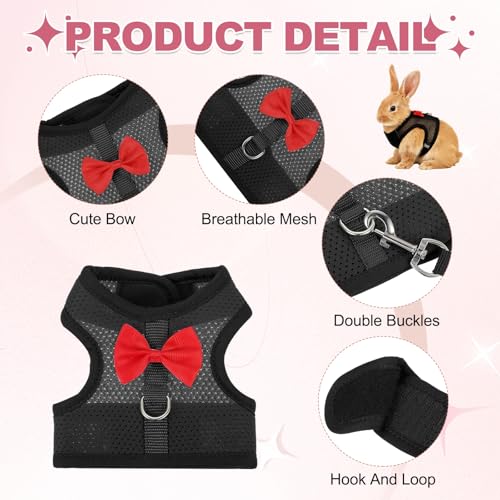 Rabbit Harness and Leash, Small Pet Cute Vest Harness Leash Soft Adjustable Buckle Breathable Mesh (M, Black) for Bunny Kitten Small Pig Puppies Camping Hiking Training - color: Black, size: M