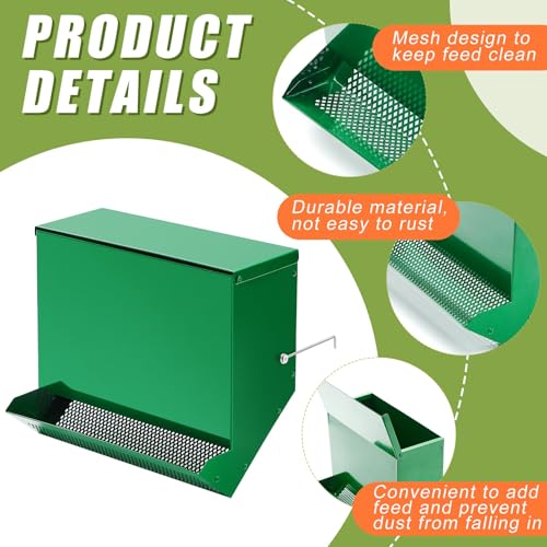 2 Pcs Rabbit Feeder for Cages Small Animal Food Pellet Dispenser with Lid Metal Chicken Grit Oyster Shell Squirrel Feeders Outside(11.8 Inches,Mesh Bottom,Green) - color: Green, size: 11.8 Inches, style: Mesh Bottom
