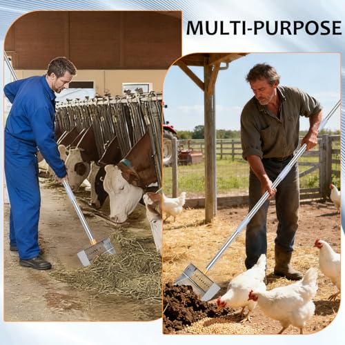 Chicken Coop Poop Scooper - 10" Wide Heavy Duty Metal Chicken Poop Scoop | 32-75" Adjustable 3 Adjustable Angle Sifting Shovel, Professional Poultry Litter Cleaner for Chicken Coop, Duck, Goat & Sand