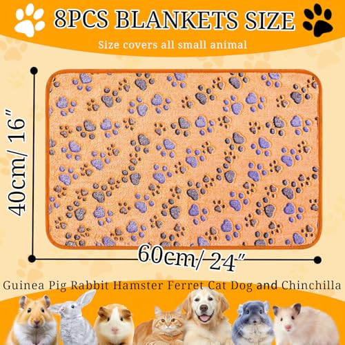 8 Pcs Washable Guinea Pig Bedding Absorbent Small Animal Cage Liners Reusable Guinea Pig Fleece Blankets Waterproof Pet Pee Pad Sleep Mat Pad Cover for Rabbit Ferret Chinchilla Hamster - color: 8PCS 24 x 16 Inch