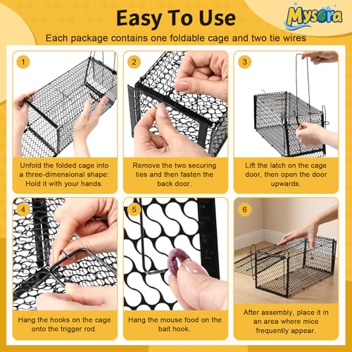 2 Pack Humane Rat Traps, Foldable Cage,9.45 x 4.1 x 4.1 Inches,Black | for Mouse Chipmunks and Squirrels, Reusable Wire Mesh Rodent Traps for Catch & Release, Indoor & Outdoor - size: 9.45 x 4.1 x 4.1 Inches