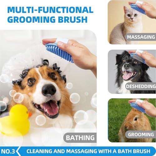 Bath Grooming Kit with Hair Brush, Towel & Scrubber Gloves - 6-in-1 Slicker Brush for Shedding Dogs & Cats, Blue - color: 6-Bath-Blue