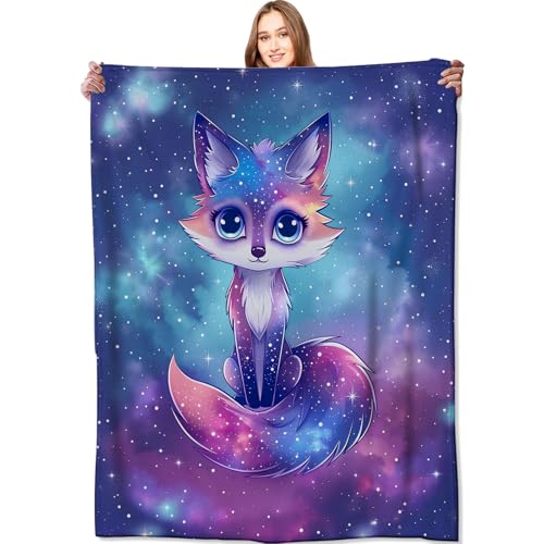 Galaxy Fox Blanket Cosmic Animal Throw Blankets,Gifts for Kids Woman Adult & Space Lover,Lightweight Soft Fleece,for Sofa Couch Bed Room Modern Artistic Decor 50x60in - color: Fox, size: 50x60in