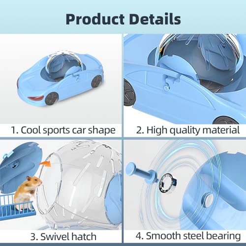 Silent Hamster Exercise Ball, with Ventilated Design - Safe & Durable Fitness Toy for Night Use, Non-Slip Surface & Removable Cover Small Pet Running Wheel for Hamsters, Gerbils, Mice (Blue)