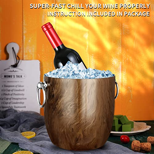 Ice Bucket with Lid, Scoop, Tongs and Strainer - Well Made Insulated Stainless Steel Keep Ice Frozen Longer - Ideal for Cocktail Bar, Parties, Chilling Wine, Champagne - 3 Liter (Teakwood) - color: Teakwood
