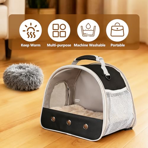 2-Pack Guinea Pig Carrier and Burrowing Bed, Portable Small Animal Cage with Clear Window, Plush and Fluffy Hideaway Pet Bed for Piggies, Hamster - color: Black