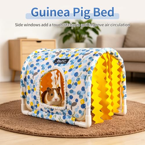 Guinea Pig Hideout No Bottom Guinea Pig Bed Easy to Clean Rabbit Hideout Bunny Beds - Small Animal Indoor Habitat for Chinchilla Ferret Hedgehog Flower-Branch Mouse (Blue Flower) - color: Blue Flower