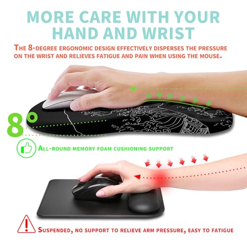 Ergonomic Mouse Pad Wrist Support with Memory Foam Massage Bulge, Carpal Tunnel Pain Relief Mousepad Wrist Rest for Mouse(12x8 inch,Sea Wave) - color: Kg001-sea Wave