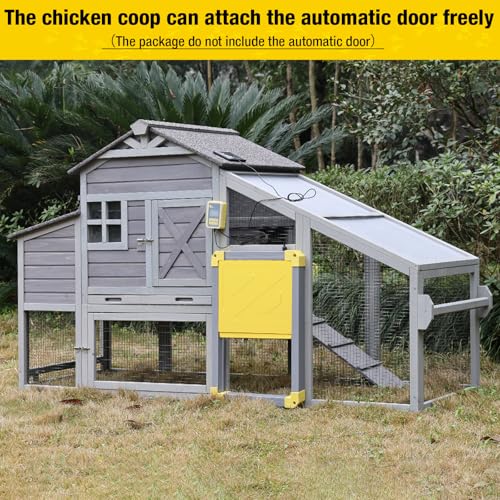 Aivituvin Chicken Coop Mobile Chicken House on Wheels Expandable Wooden Poultry Cage with Large Nesting Box Leakproof Pull-Out Tray Rabbit Hutch Bunny Cage,UV-Resistant Roof (Grey，AIR32) - size: Grey 73.38"L x 27.9"W x 43.2"H