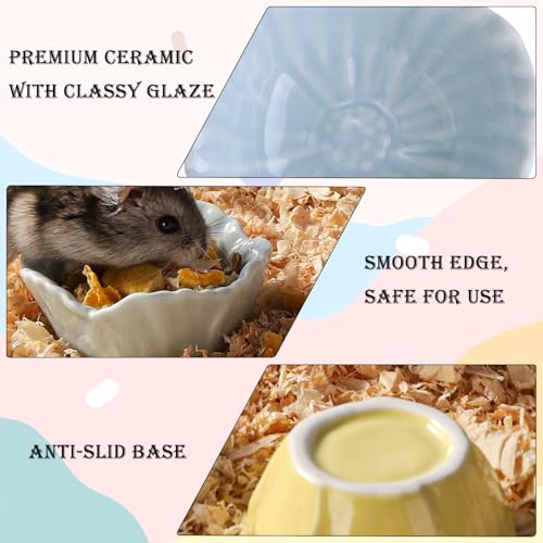 VanEnjoy 2 Pack Ceramic Guinea Pig Food Bowl Cute Flower Hamster Cage Accessories for Chinchilla Hedgehog Pink and Blue Small Animal Water Dish - color: Red and blue