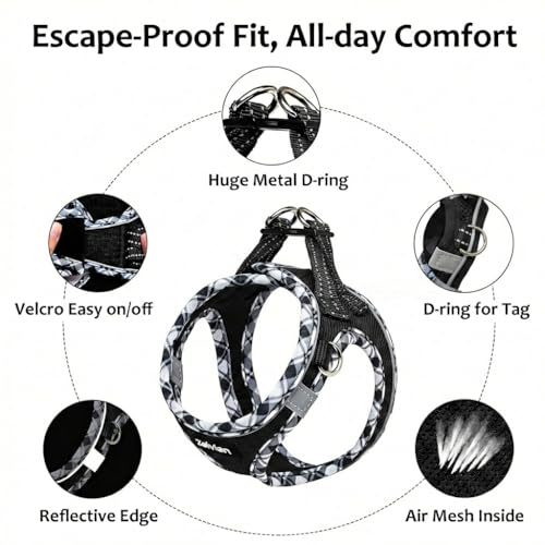 Escape Proof Cat Harness and Leash, Adjustable Vest, Black, XS | Soft Reflective Mesh with Dual D-Rings, Step-In Fit, Quick Buckle and 5 ft Leash for Outdoor Walks, Training and Vet Visits - color: Black, size: XS
