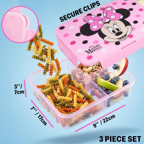 Get Trend Disney Minnie Mouse Girls Lunch Bag, Bento Box & Water Bottle Set | Insulated Lunch Bag, 3 Compartment Lightweight Snack Box, 22 fl oz BPA-Free Water Bottle with Straw, School, Gifts for Girls - color: Pink Minnie