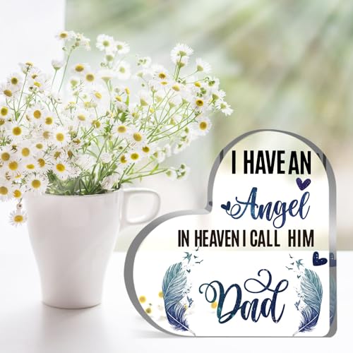 Sympathy Memorial Gift for Loss Loved One Father I Have Angel Dad Sign Bereavement Remembrance Paperweight Keepsake Funeral Grief Condolence Memorial Table Home Feather Decorations - color: Dad Angel