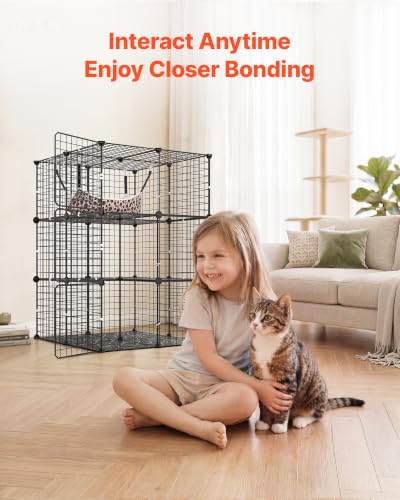 VEVOR Cat Cage 3-Tier 27.99"x27.99"x40.98" DIY Cat Playpen with Hammock, Indoor Enclosure Detachable Metal Wire Kennel Crate, Large Exercise Place Ideal for 1-2 Cats, Kittens and Small Animals, Black - size: 28.0"L x 28.0"W x 41.0"H