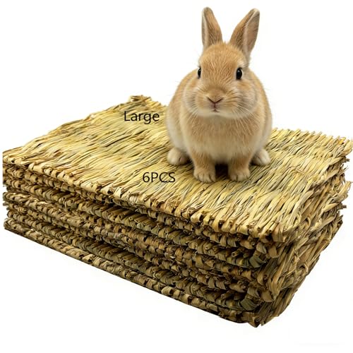 Tfwadmx 6 Pcs Rabbit Grass Mats 16''x11''Large Natural Woven Seagrass Mat Bunny Sleep Bed for Chinchillas Guinea Pigs Ferret Hamster Squirrel and Small Animals - size: 16.0''x11''(6pcs)