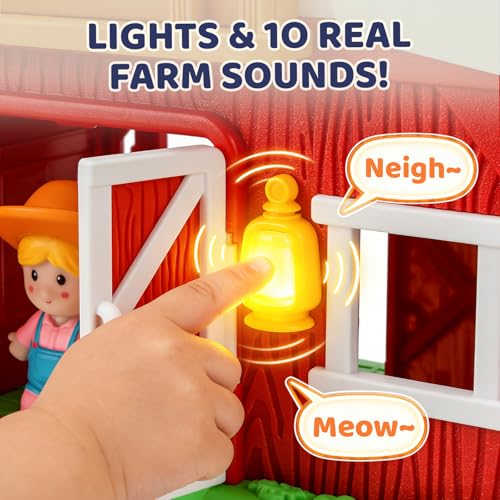 All-in-One Farm Barn Toy Set,Pretend Play Gift for Boys Girls 2 3 Years Old | Barn Toy Set with Farm Animal Figures for Toddlers,Tractor&Fence,Educational Montessori-style Play Sets with Light&Sounds