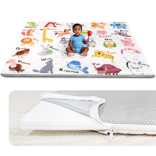 Foam Baby Play Mat, 71x59 Playpen Mat with Removable Cover | Machine Washable Cover, Thicken Cushioning Playmats for Baby, Non-Slip Bottom, Easy to Clean for Infants, Animal - color: Animal, size: 71" X 59"