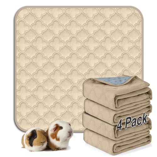 FunFurry Washable Guinea Pig Cage Liner - 4 Pack Reusable Washable Pee Pads，Waterproof Guinea Pig Bedding for Small Animal - Rabbit Bunny Hamster Puppy (Cream, 12" X 12" - 4 Pack) - color: Cream, size: 12" X 12" - 4 Pack