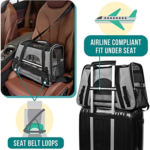 PetAmi Airline Approved Pet Carrier for Cats & Small Dogs, Small Light Gray | Soft Sided TSA Travel Bag, Sherpa Bed, Breathable Mesh Ventilation, Collapsible Bowl, Fits Under Seat, Up to 18 lbs - color: Light Gray, size: Small - 17"L x 10.2"W x 11.2"H