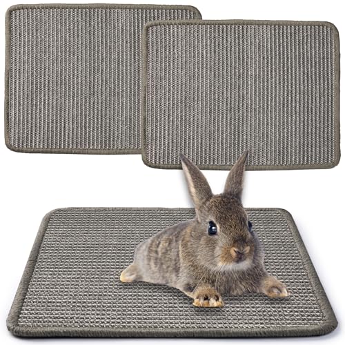 JanYoo 2pcs Bunny Scratch Pads Natural Sisal Rabbit Scratching Pad Bunny Scratcher Mat Resting Mats for Cages, Small Animal Claws and Teeth Care Bedding Accessories for Guinea Pig (15.7x11.8in, Grey) - color: 2-Grey