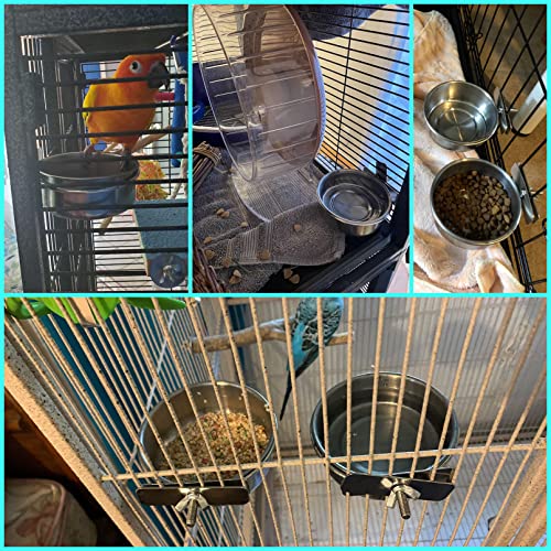 kathson Parrot Feeding Dish Cups,Stainless Steel Bird Food Water Bowl Parakeet Feeder Birds Cage Ball Toys with Clamp Holder for Cockatiel Macaw Budgies Small Animal Chinchilla (7 Pcs) - size: 【M:4.7x2.2 Inches】