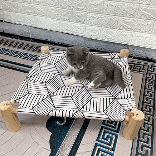 Pozico Cat/Dog Bed Hammock - Wooden Raised Indoor/Outdoor Beds - Breathable Mesh for Small Animals - White Diamond - color: White Diamond