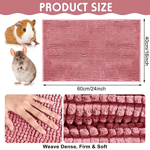 4 Pcs Guinea Pig Cage Liner 16 x 24 Inch Washable Chenille Pee Pads Pet Dog Cat Bedding Training Mat Reusable for Small Animals Puppy Bunny Hamster Chinchilla - color: Pink, size: 16 x 24 Inch, style: Low Pile Chenille