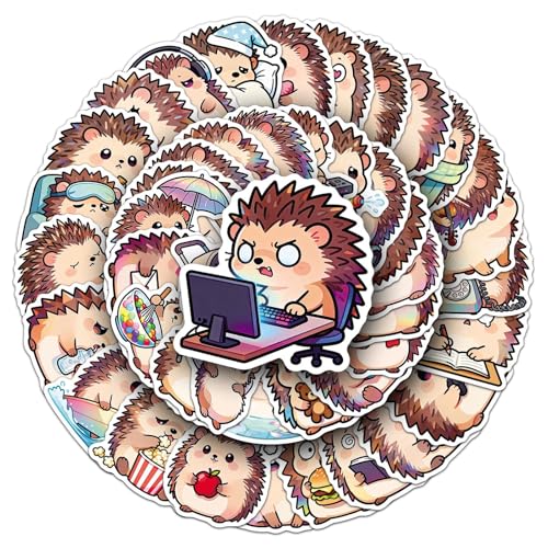 50PCS Cute Hedgehog Stickers for Water Bottles, Vinyl Waterproof Sticker Lovely Cartoon Decals Pack for Laptop Guitar Scrapbook Skateboard Party Supplies (Hedgehog)