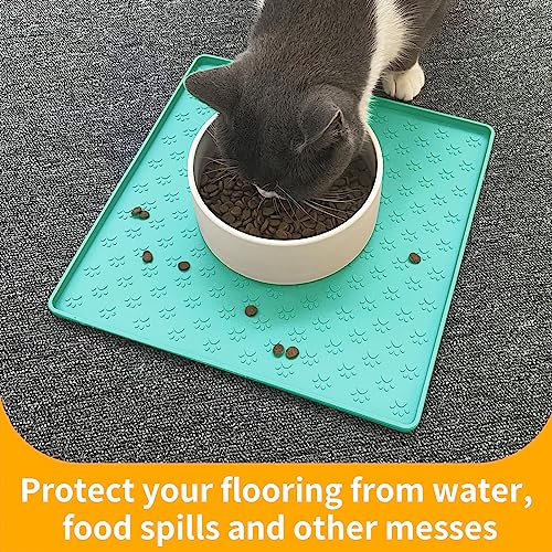 Ptlom Pet Placemat for Dog and Cat, Waterproof Non-Slip Silicone Feeding Bowl Mat Prevent Food and Water Overflow, Puppy Dish Feeder Fountain Trays Suitable for Medium and Small Pets, Green - color: Green, size: 11.8"L x 11.8"W