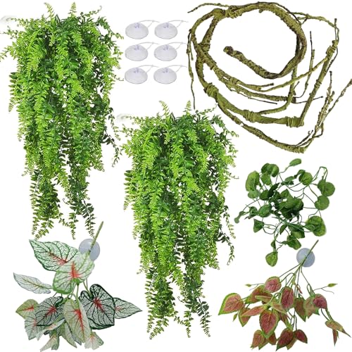 Reptile Plants for Bearded Dragon Tank Accessories, Terrarium Plant Artificial Decor for Snake Cage, Fake Plant for Leopard Gecko Habitat, Lizard Chameleon Ball Pythons (Group BN) - color: Group Bn