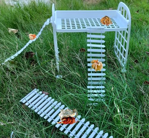 Hermit Crab Habitat Accessories - Plastic Grid Ladder Hammock for Hermit Crab, Hamster, Guinea Pig (White)